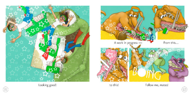 Nippers, Chompers, Grinders. Internal page spread. Digitally rendered. 21.6 cm x 21.6 cm. 2017 Nippers, Chompers, Grinders. Internal page spread. Digitally rendered. 21.6 cm x 21.6 cm. 2017