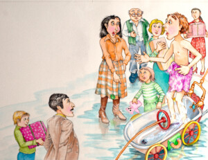 Morning Bath. Joy Cowley. Coloured ink on paper. 28 cm x 22 cm. 1990 Morning Bath. Joy Cowley. Coloured ink on paper. 28 cm x 22 cm. 1990