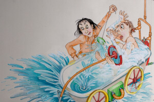 Morning Bath. Joy Cowley. Coloured ink on paper. 30 cm x 22 cm. 1990 Morning Bath. Joy Cowley. Coloured ink on paper. 30 cm x 22 cm. 1990