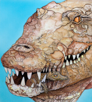 The Crocodile. Kath Hawke. Coloured ink on paper. 15 cm x 16.8 cm. 1993 The Crocodile. Kath Hawke. Coloured ink on paper. 15 cm x 16.8 cm. 1993