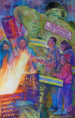 The lighting of the drums. Pastel drawing with acrylic underpainting on paper. 76.2 cm x 104 cm. 2018 The lighting of the drums. Pastel drawing with acrylic underpainting on paper. 76.2 cm x 104 cm. 2018