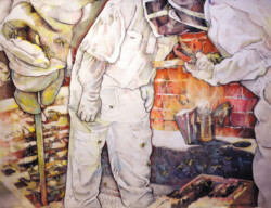 Melbourne rooftop bee-keepers 2. Pastel drawing on paper. 61 cm x 46 cm. 2017 Melbourne rooftop bee-keepers 2. Pastel drawing on paper. 61 cm x 46 cm. 2017