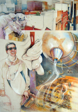 Melbourne rooftop bee-keepers 3. Pastel drawing on paper. 82 cm x 116.7 cm. 2017 Melbourne rooftop bee-keepers 3. Pastel drawing on paper. 82 cm x 116.7 cm. 2017