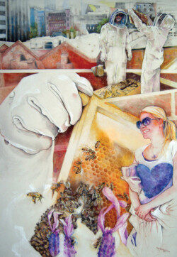Melbourne rooftop bee-keepers 4. Pastel drawing on paper. 82 cm x 116.7 cm. 2017 Melbourne rooftop bee-keepers 4. Pastel drawing on paper. 82 cm x 116.7 cm. 2017