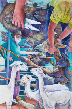 Alpaca Shearing Day. Acrylic & gouache on paper. 117 cm x 82.5 cm. 2017 Alpaca Shearing Day. Acrylic & gouache on paper. 117 cm x 82.5 cm. 2017
