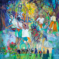 Westbury’s Village Green. The Presence of the Past Reminds Us of Our Future Choices. Acrylic paint on paper. 46 cm x 46 cm. 2023 Westbury’s Village Green. The Presence of the Past Reminds Us of Our Future Choices. Acrylic paint on paper. 46 cm x 46 cm. 2023